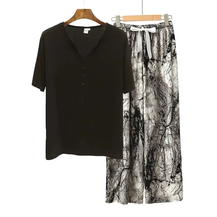 Nouvel ensemble pyjamas coréens imprimés pour femmes, haut et pantalon, vêtements de nuit printemps-été, viscoso-élasthanne, couleurs élégantes, pour détente et occasions spéciales