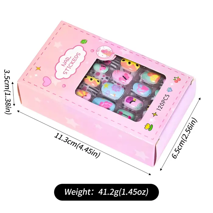 120 pièces/boîte rose dessin animé enfants presse sur ongles couleur bonbon licorne chat lapin enfan