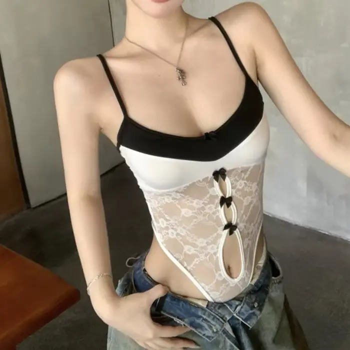 Bílá krajka body pro ženy, letní camis, štíhlý, bez rukávů, sexy, základní, štíhlý, prolamovaný top
