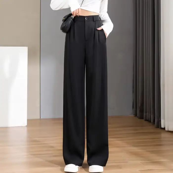 Femmes ample printemps été 2025 nouveau taille haute jambes larges mince pantalon décontracté mode c