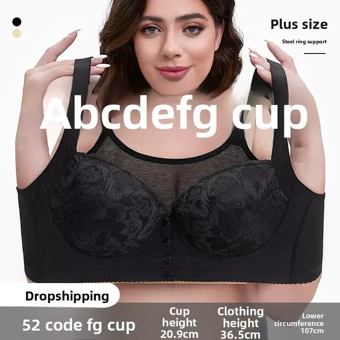 36-52 Plus velikost podprsenka, A-G Cap, kostice, plné pokrytí, krajka přední uzavření, nastavitelný ramínko, sexy dámské spodní prádlo