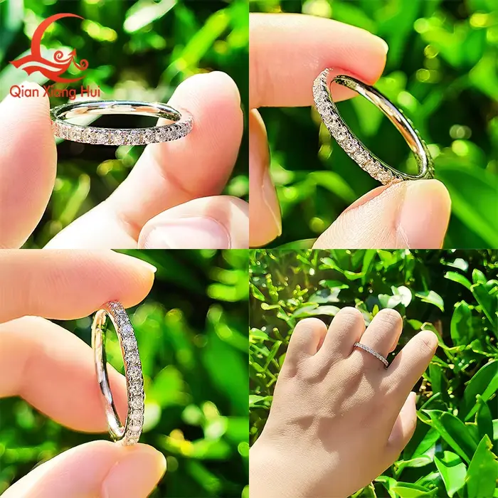 Stříbrný snubní prsten 925 s bílými kulatými Moissanite diamanty 2 mm a 3 mm