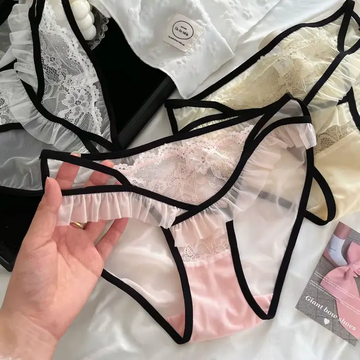 Sexy dámské kalhotky a čistá touha krajky Trim průhledný mašle Knotted Pohodlné lehké dámské spodní prádlo Sexy