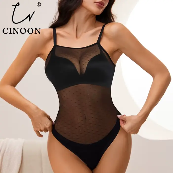 CINOON-černá průhledná krajka baterie oblek pro ženy, bez ramínek, svetr, příležitostné rompers, sexy