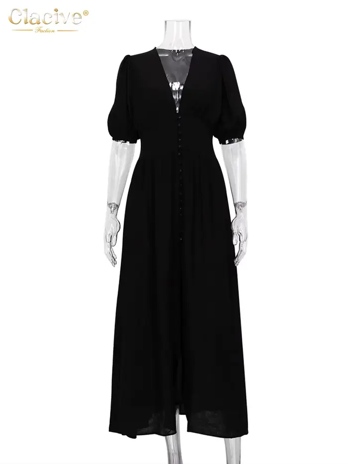 Clacive blanc Sexy simple boutonnage femmes robe 2022 élégant à manches courtes col en v robes de so