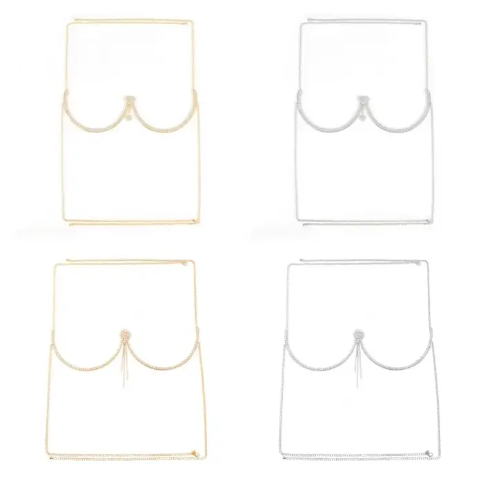 Soutien-gorge de luxe en forme de cœur, Support de poitrine, chaîne de corps, pompon floral, chaîne de poitrine, bijoux en strass, chaîne de poitrine, robe coupe basse
