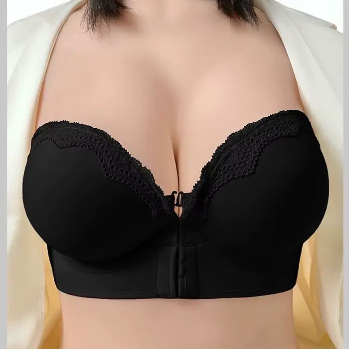 Soutien-gorge push-up ultime 12 cm rembourré à fermeture avant, sans bretelles, décolleté plongeant 