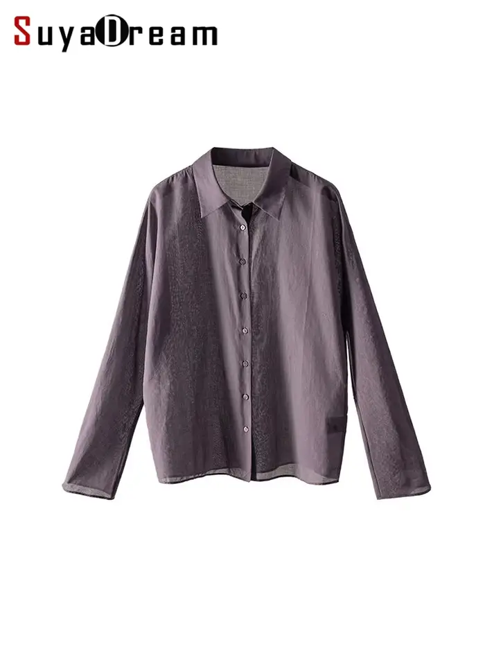 SuyareplWoman-Chemises violettes unies, 100% coton, col rabattu, chemisiers décontractés, haut de pr