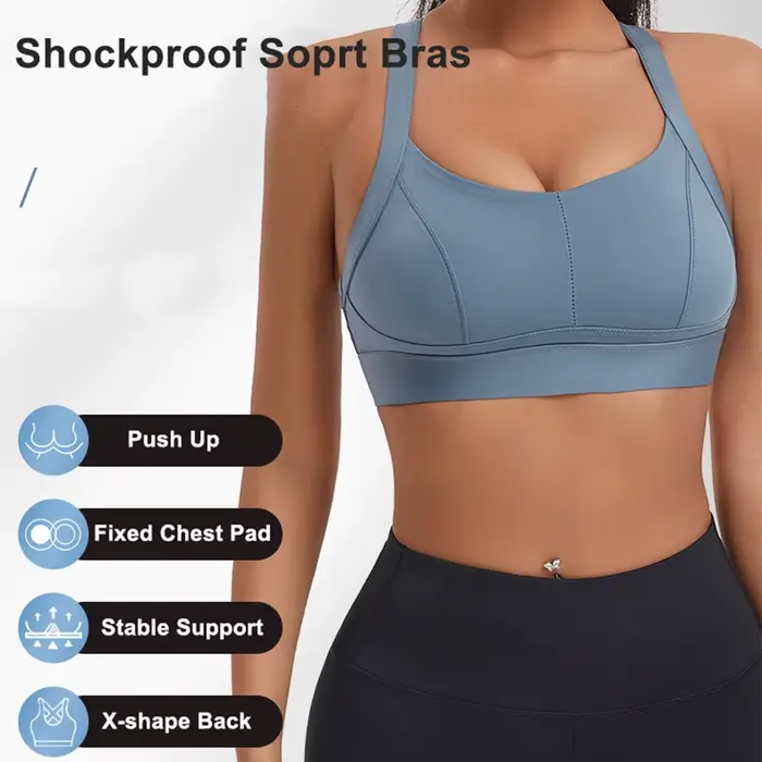 Soutien-gorge de sport à fort impact pour femmes, croisé dans le dos, rembourré, entraînement, fitness, yoga, antichoc, haut court