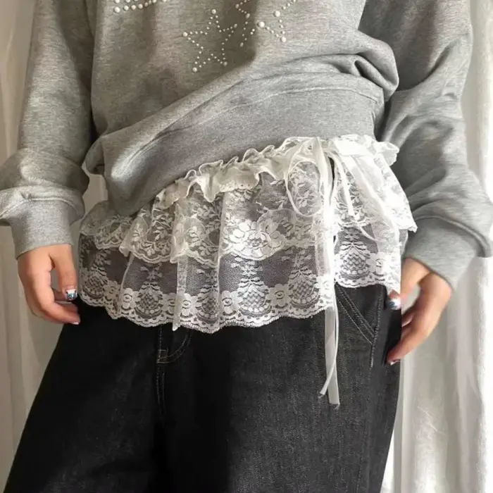 Coréen Ins blogueur Unique dentelle couches gaze jupes dentelle garniture a-ligne courte tissu Mini 
