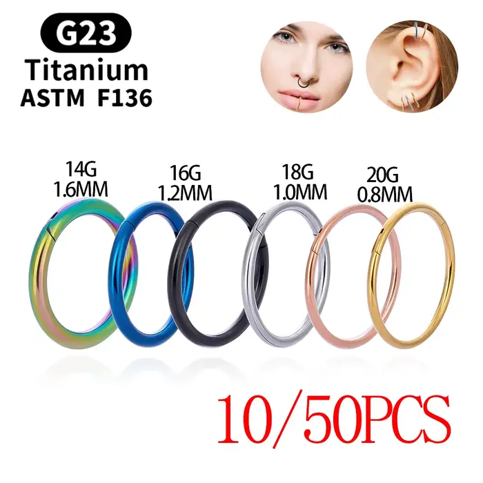 Lot de 10/50 pièces en gros – Boucles d'oreilles rondes en titane G23, anneaux de nez, clickers de s