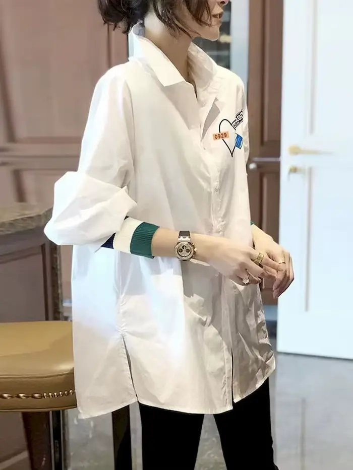 Chemises blanches à manches longues pour femmes, chemisier Y2K, haut design, printemps, été, décontr