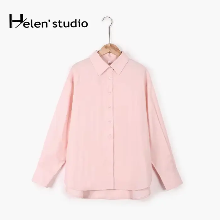 Chemise ample 100% coton pour femme, élégante et décontractée, col rabattu, manches longues