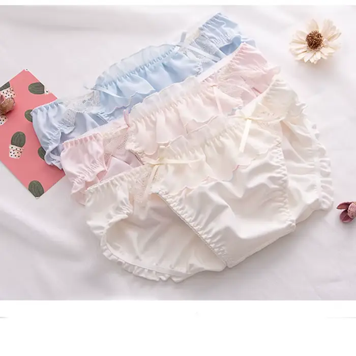 Soie de lait mignon belle culotte femme haute élasticité respirant doux sous-vêtements lisses taille basse bord à volants Breifs