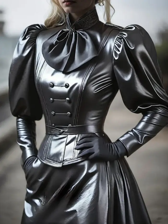 Haut en Faux cuir PU pour femmes, col montant, manches lanternes, doux, High Street, chemisier rétro