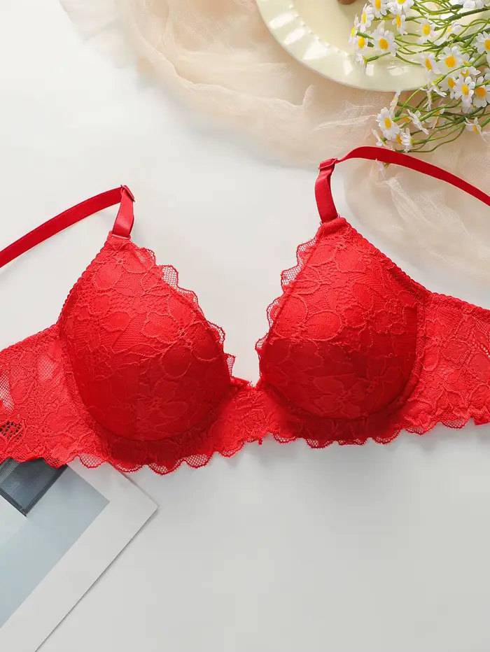 Ensemble de 2 pièces en dentelle et coton rouge, ensemble de lingerie sexy et blanche, ensemble de sous-vêtements pour femmes, J3431