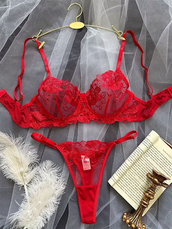 Sexy spodní prádlo set s květinovou výšivkou, podprsenka a kalhotky, horké erotické set, ženské spodní prádlo, exotické sady, fantazie intimní spodní prádlo