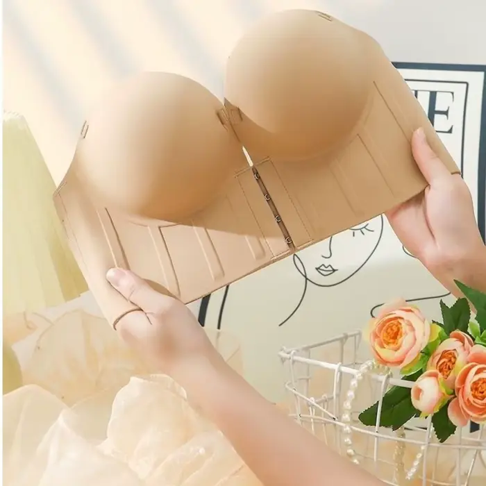 Soutien-gorge sans bretelles, dos en U, push-up, anti-affaissement, sans armatures, à effet push-up, décolleté en V profond, avec coussinets épais, pour mariage.