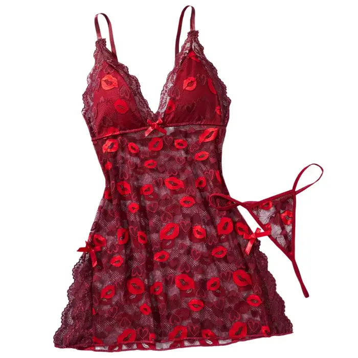 Nevinně červené sexy průhledné síťované body pro ženy na romantickou letní noc