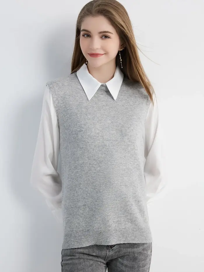 100% merino vlněný svetr bez rukávů pro ženy, vintage korejský styl y2k, přizpůsobivý všem ročním obdobím, měkký a pohodlný