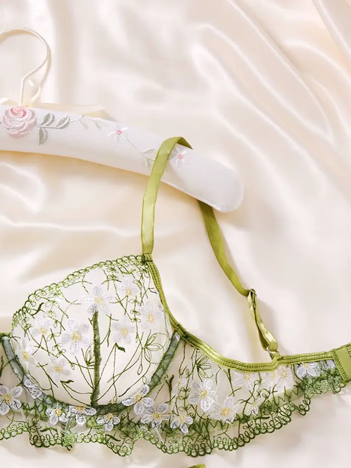 Spodní prádlo jeden kus v sexy zelené květinové krajky a průhledný, vyšívané, měkké a vášnivý francouzský styl, ZA825194 podprsenka