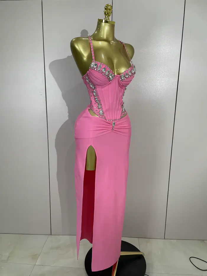 Robe à bandes rose, élégante, Sexy, dos nu, moulante, sans manches, pour femmes, bal, Club, soirée, 