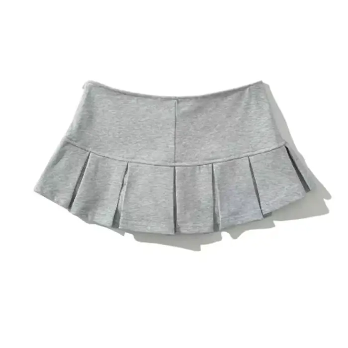 Mooyufon tissu Y2K Mini jupe femmes taille basse large plissé gris clair Sexy Vintage a-ligne jupe p