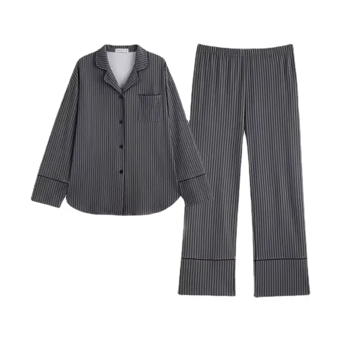 Pyjama pour femmes au printemps et en automne, manches longues, rayé, Design fin, peut être porté à l'extérieur, vêtements de nuit pour étudiants, ensemble deux pièces