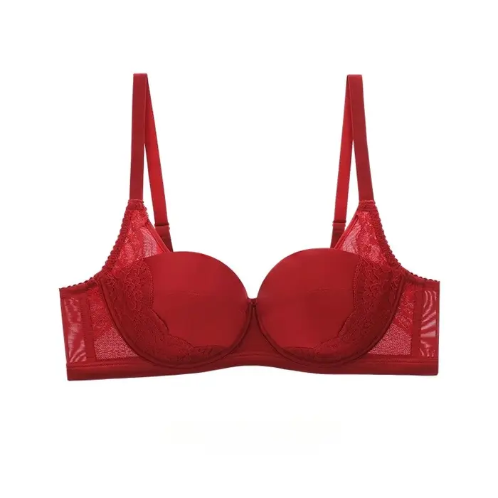 Elegantní červená Beauwear velká velikost podprsenka pro ženy 3/4 košíček hluboký výstřih sexy krajková