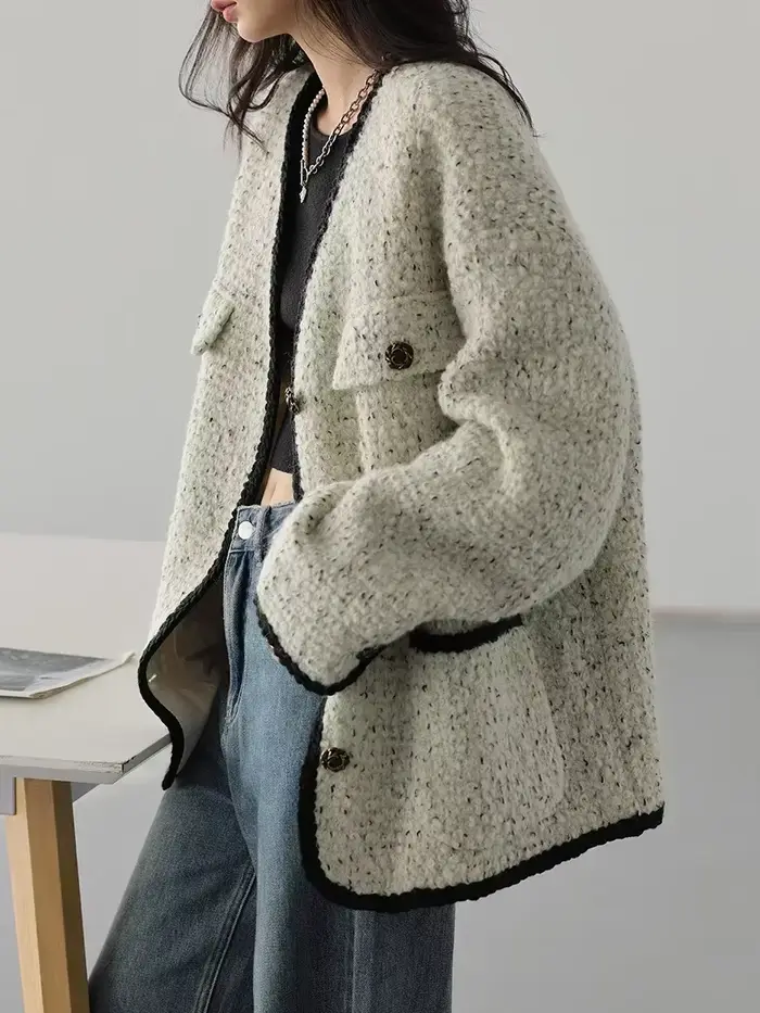 CHIC VEN – manteau en laine pour femme, veste Vintage à simple boutonnage, col en v, pardessus de bu