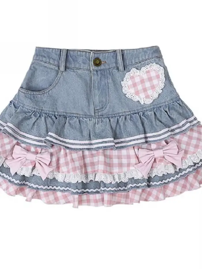 Jemné japonské Lolita mini sukně plesové šaty ženy Harajuku roztomilá džínová