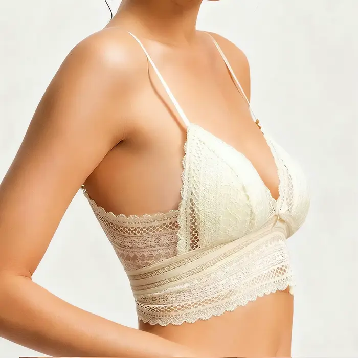Soutien-gorge dos bas pour femmes, décolleté en V profond, coupe basse, dos nu, triangle floral, sans fil, sous-vêtements français