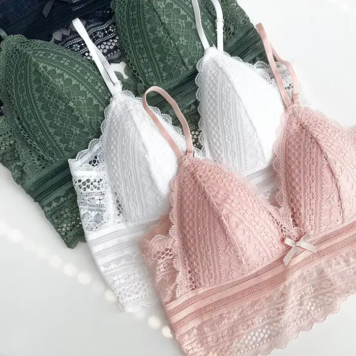 Trojúhelníková podprsenka s krajkou, Sexy Bralette, Soft, Low Back, Biustonosz, Dámské spodní prádlo