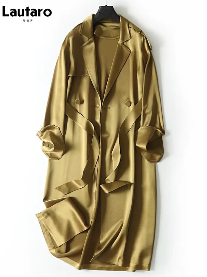 Lautaro-Manteau Long en Satin et Acétate pour Femme, Doux, Luxe, Élégant, Flowy, Chic, Haute Qualité