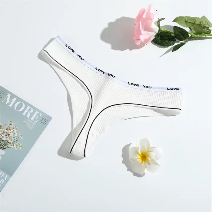 String en coton pour femmes, tanga, sous-vêtements grande taille, ceinture à lettres, string sexy, l