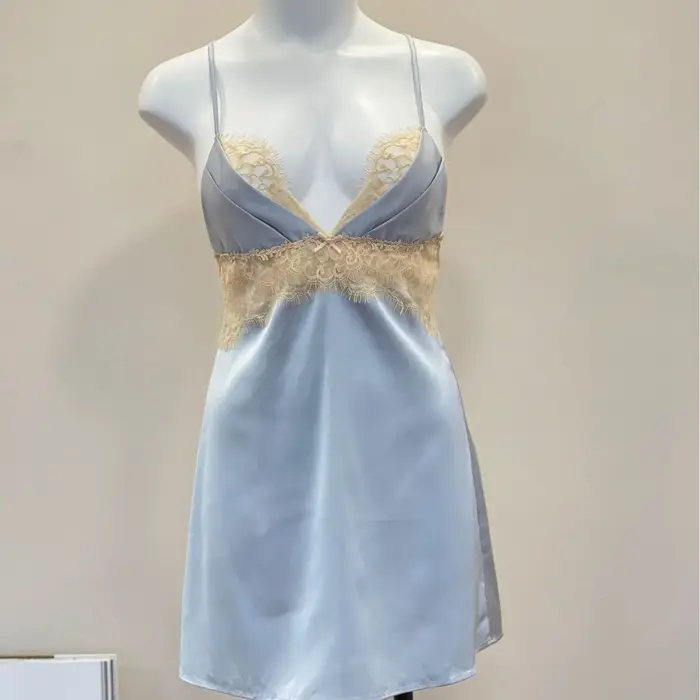 Hedvábné saténové krajkové noční košile pro ženy, francouzské noční prádlo, sexy spodní prádlo, cross back, koketní krátké noční košile, móda