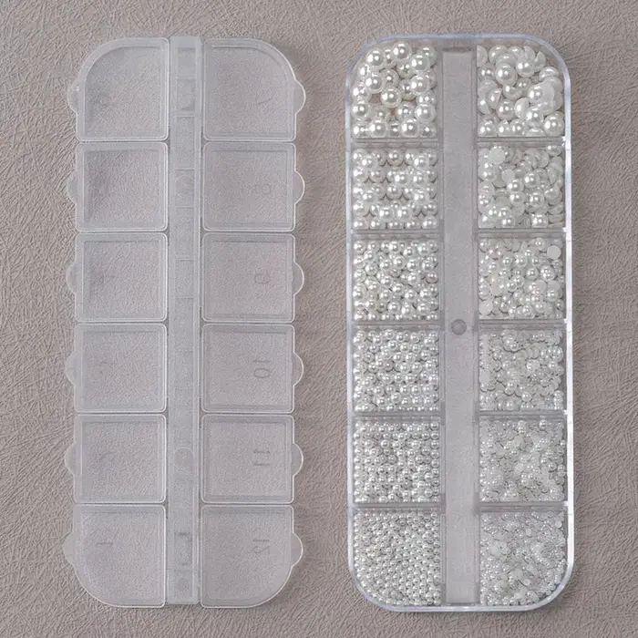 Perles Rondes Blanches pour Ongles, Breloques, 12 Grilles (0.15-0.5cm), Caviar, Bijoux, Demi-Ronde, 