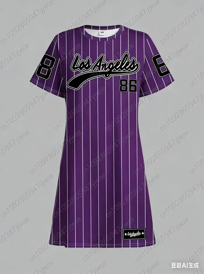 Robe T-shirt ample décontractée pour femme été 2026 NO.86 LOS ANGELES Imprimé Col rond Manches court