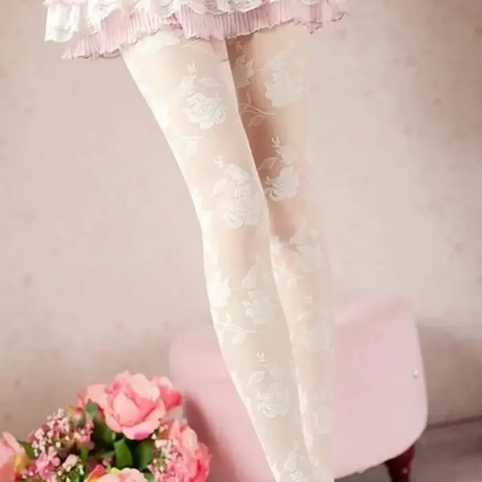 Sexy Rose Collants Femmes Collant Femme Mince Transparent Collants Évider Tatouage Collants Collant Femme Medias Fantaisie Bonneterie