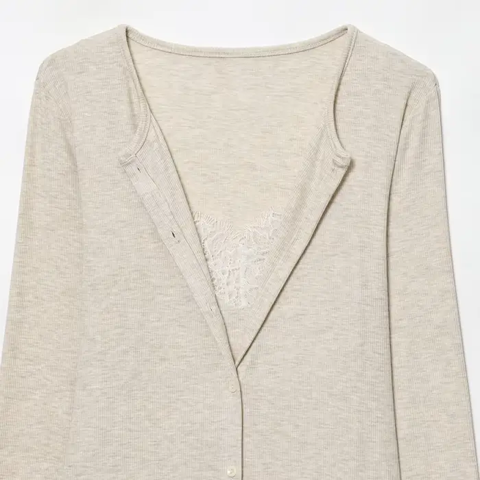 HXAO court tricot Cardigan pour femmes automne printemps Chic dentelle à manches longues tricots gri
