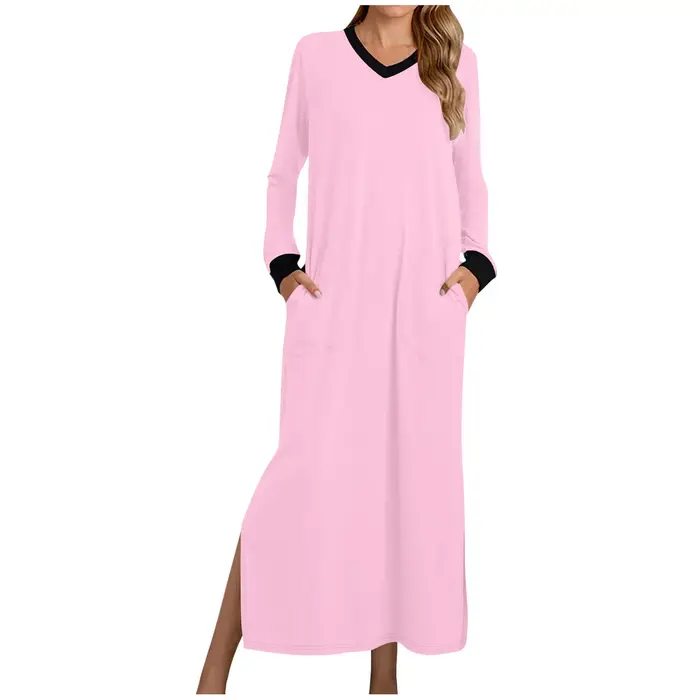 Stylová a pohodlná dámská noční košile z bavlny a polyesteru Délka kotníku V-neck na spaní a speciální příležitosti