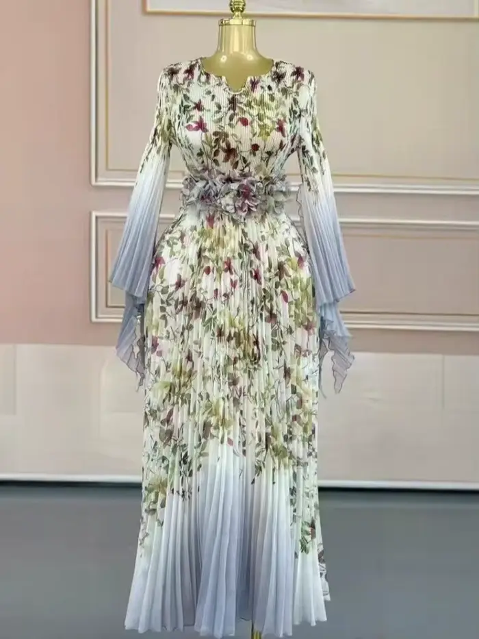 Miyake 2025 robe africaine élégante robe d'automne nouveau tempérament célébrité taille mode robe lo
