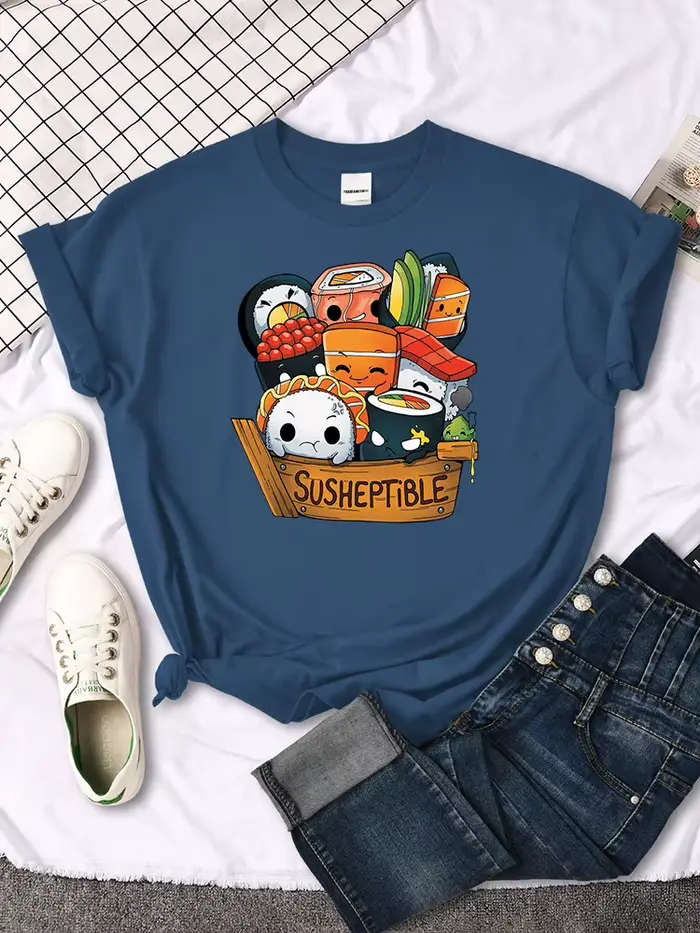 Kawaii délicieux nourriture Sushi bébés Style imprimer femmes t-shirt été hauts à la mode mode t-shi