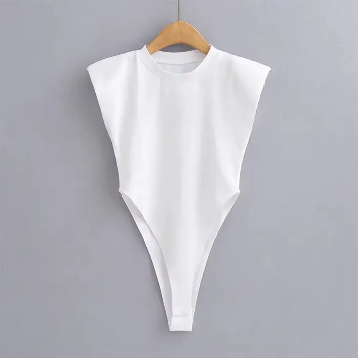 Combinaison moulante sexy d'été pour femmes, avec épaulettes rembourrées, sans manches, noir et blanc, tops sexy, mode féminine
