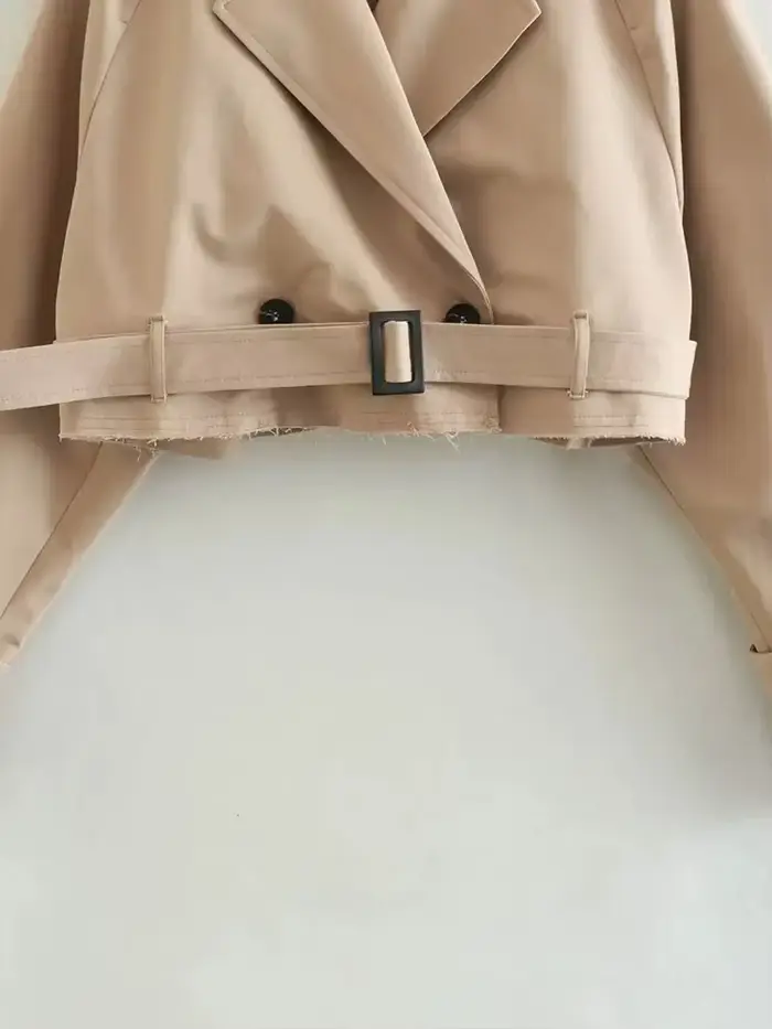 Trench court avec ceinture pour femme, veste de printemps, Vintage, Streetwear, Double boutonnage, m