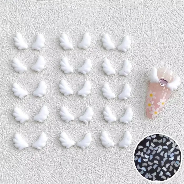 30 pièces blanc 3D acrylique ailes d'ange Nail Art breloques Kawaii accessoires pièces Manciure ongl