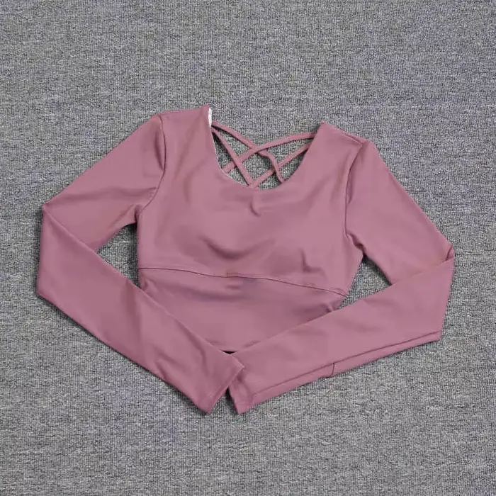 Dos creux pour femme avec soutien-gorge intégré, haut de yoga à manches longues, soutien-gorge une p