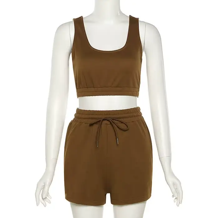 Ensemble haut court et short à cordon de serrage, débardeur de Fitness Sexy à col en U, short de mot