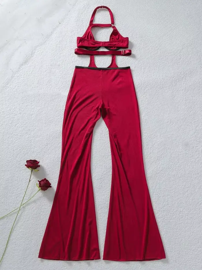 Sada body červené prolamované, sexy sochařské spodní prádlo, elegantní a luxusní design, ideální pro klubové párty a každodenní oblečení.