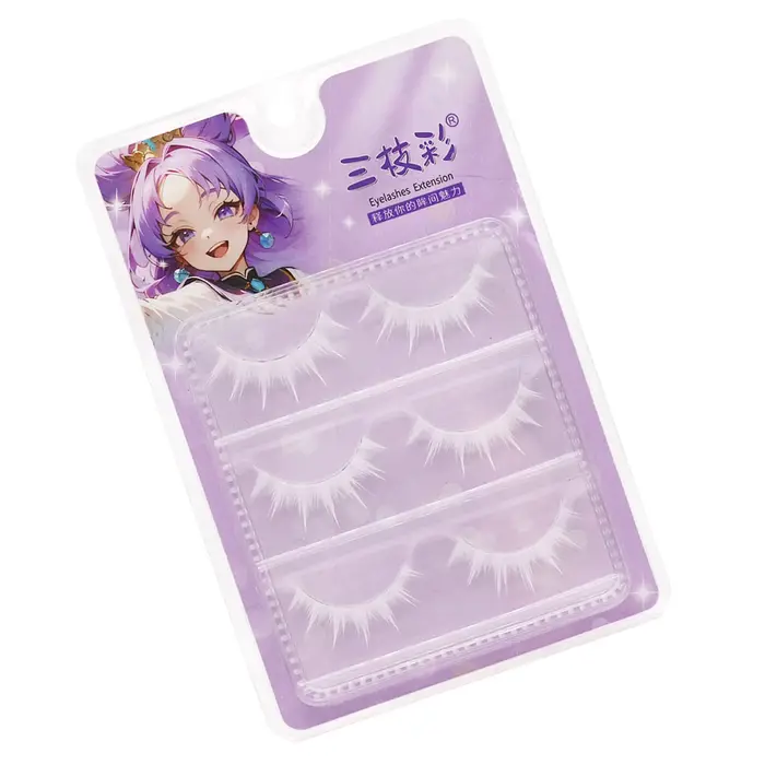 Bandes de cils en plumes blanches, manga Cosplay, faux cils, extensions de cils en grappe complète,